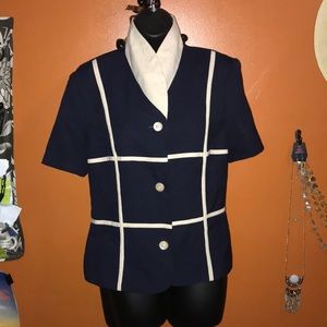 Beige and navy blue blazer (no shoulder pads)